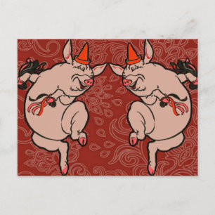 Carte Postale Dancing Pig Antique Cute Danseuse