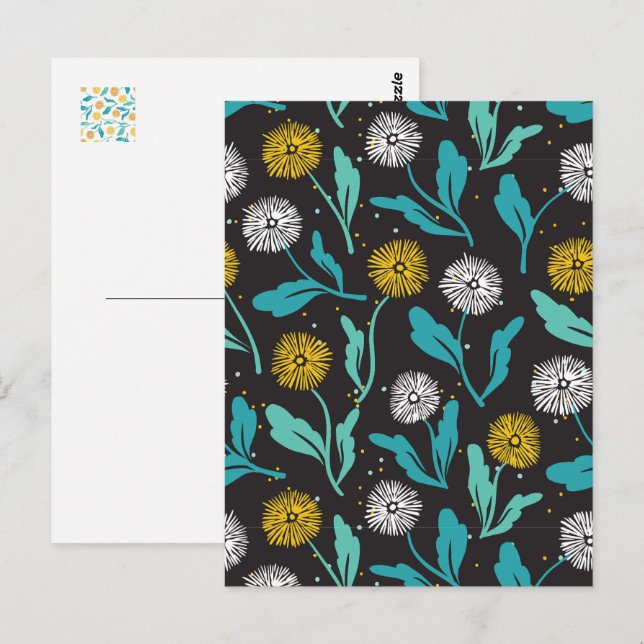 Carte Postale Dandelion de printemps Fleurs et design Feuille (Devant / Derrière)