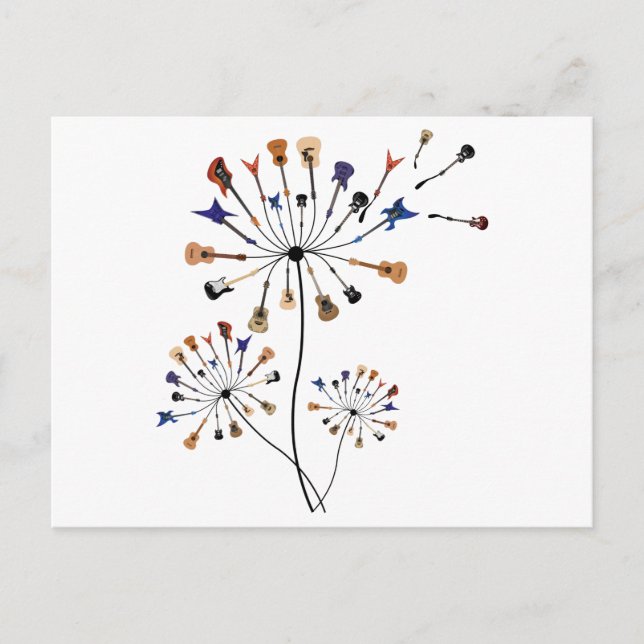 Carte Postale Dandelion Fleurs Musique Lover Cadeau Pour Guitari (Devant)