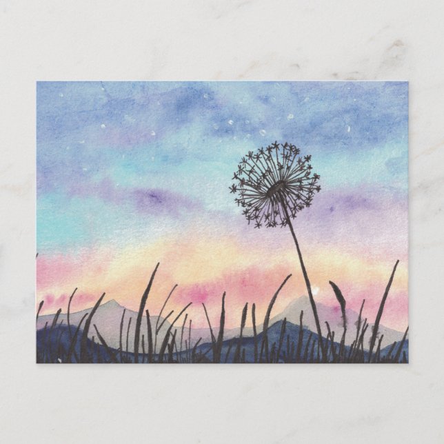 Carte Postale Dandelion peinture aquarelle (Devant)