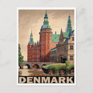 Carte Postale Danemark, château médiéval sur la rivière, vintage