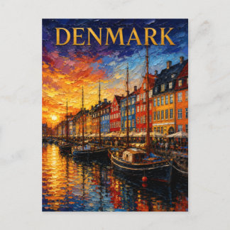 Carte Postale Danemark : Nyhavn Harbour Art Souvenir au coucher 