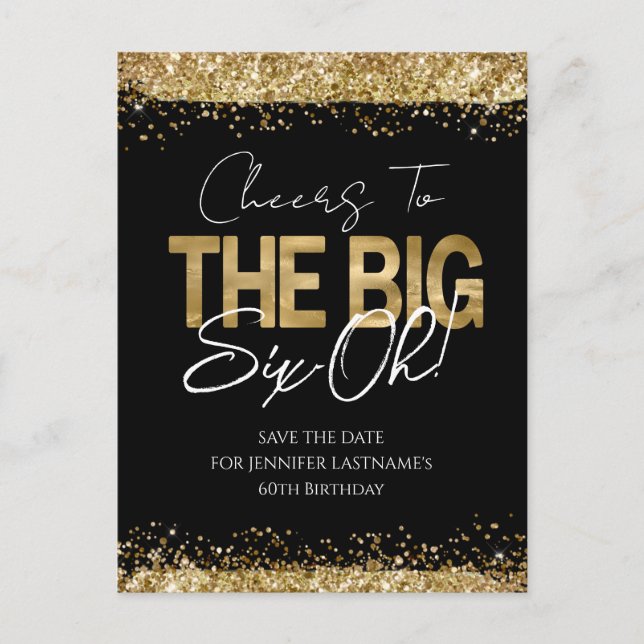 Carte postale d'anniversaire 60 ans or noir Enregi (Devant)