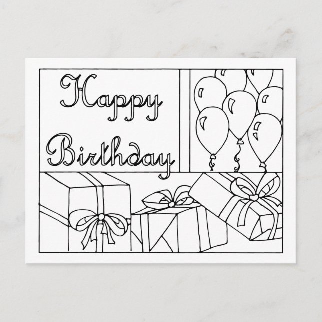Carte postale d'anniversaire à colorier (Devant)