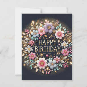 Carte postale d'anniversaire à fleurs noires