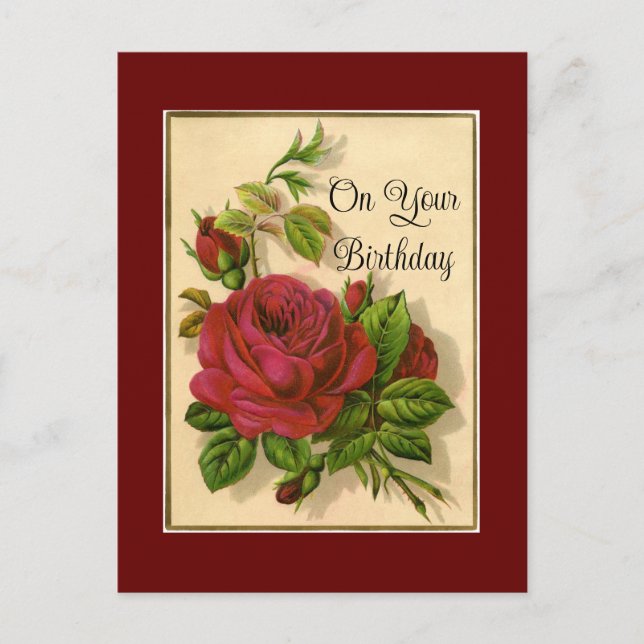 Carte postale d'anniversaire aux roses rouges (Devant)