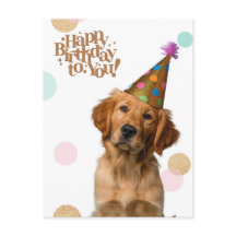 Carte postale d'anniversaire avec chiot en chapeau