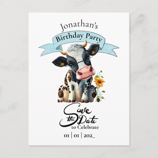 Carte postale d'anniversaire Black Cow Birthday Bo (Devant)