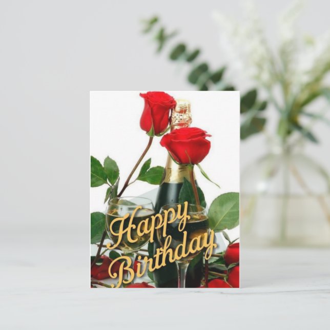 Carte postale d'anniversaire Champagne & Roses Rou (Debout devant)