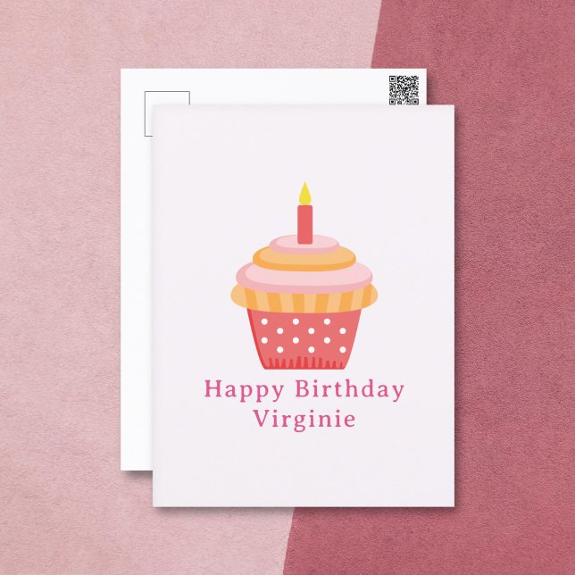Carte postale d'anniversaire Cupcake rose  (Cupcake Happy Birthday Pink Postcard )