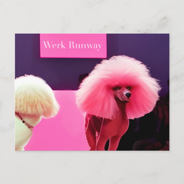 Carte postale d'anniversaire Cute Pink Poodle Runw (Devant)