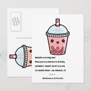 Carte postale d'anniversaire de Bubble Tea Kawaii 