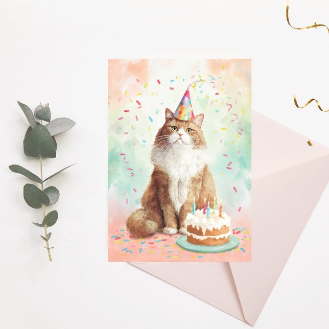 Carte postale d'anniversaire de chat – Chat de fêt (Créateur téléchargé)