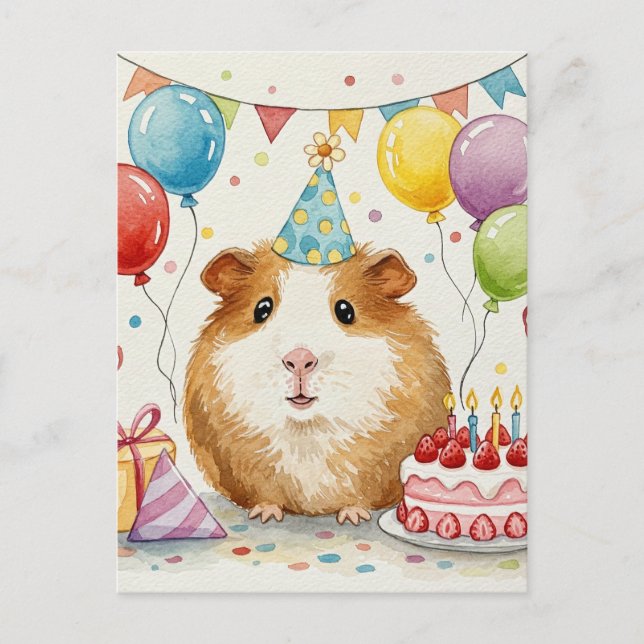 Carte postale d'anniversaire de cochon d'Inde mign (Devant)