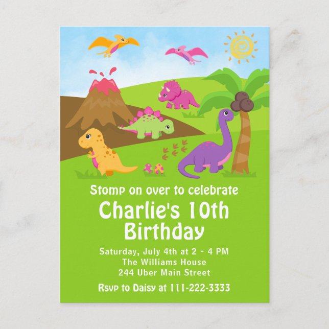 Carte postale d'anniversaire de dinosaures filles (Devant)