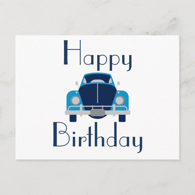 Carte postale d'anniversaire de voiture bleue (Devant)