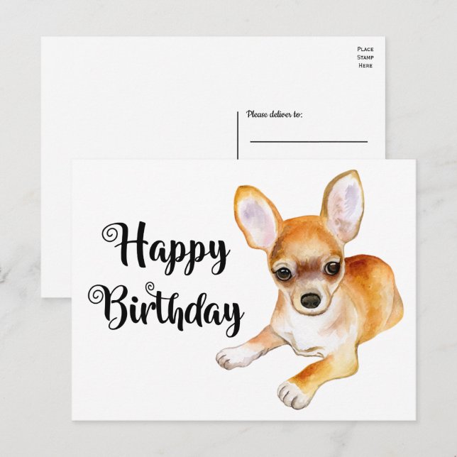 Carte postale d'anniversaire drôle de Chihuahua de (Devant / Derrière)