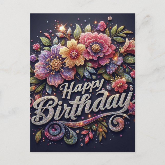 Carte postale d'anniversaire : glittre coloré (Devant)