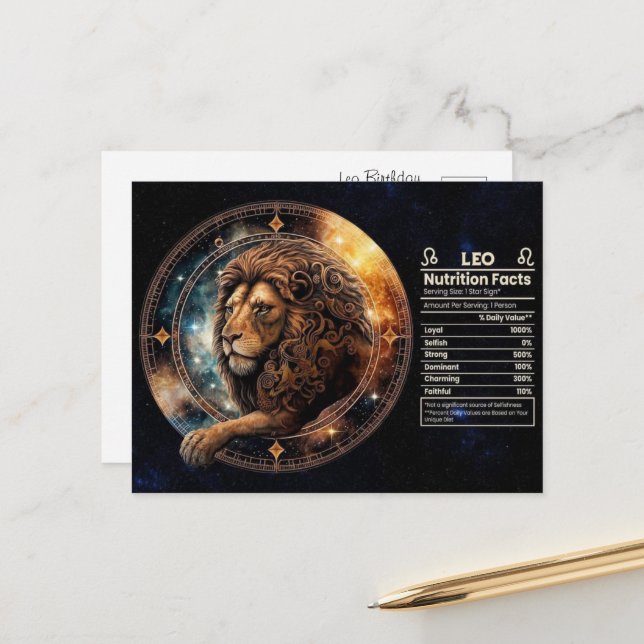 Carte postale d'anniversaire Leo Zodiac (Devant/Arrière en situation)