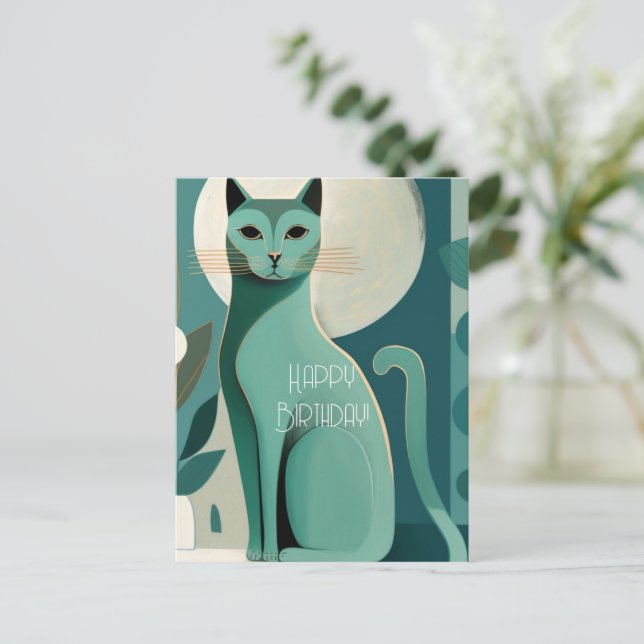 Carte postale d'anniversaire pour chat de style ré (Debout devant)