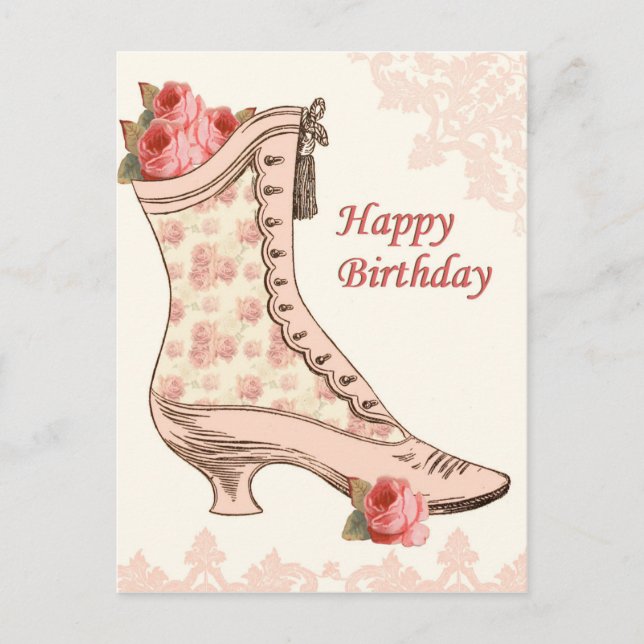 Carte postale d'anniversaire vintage avec chaussur (Devant)