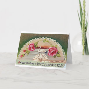 Carte postale d'anniversaire vintage de cygne envo