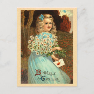 Carte postale d'anniversaire vintage fille