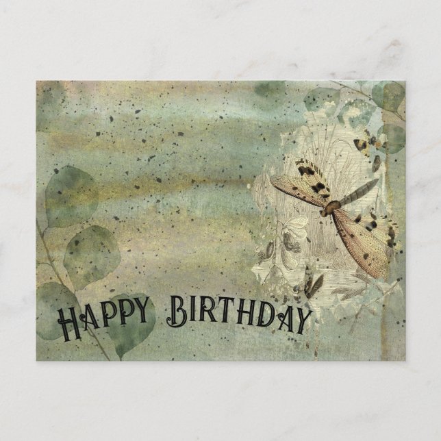 Carte postale d'anniversaire vintage libellule (Devant)