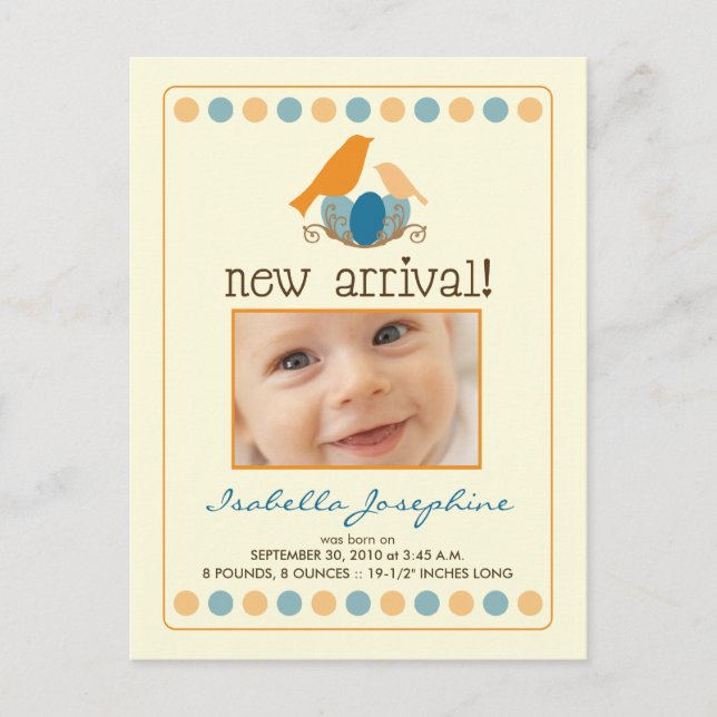 Carte postale d'annonce de bébé (orange) Tweet Twe (Devant)
