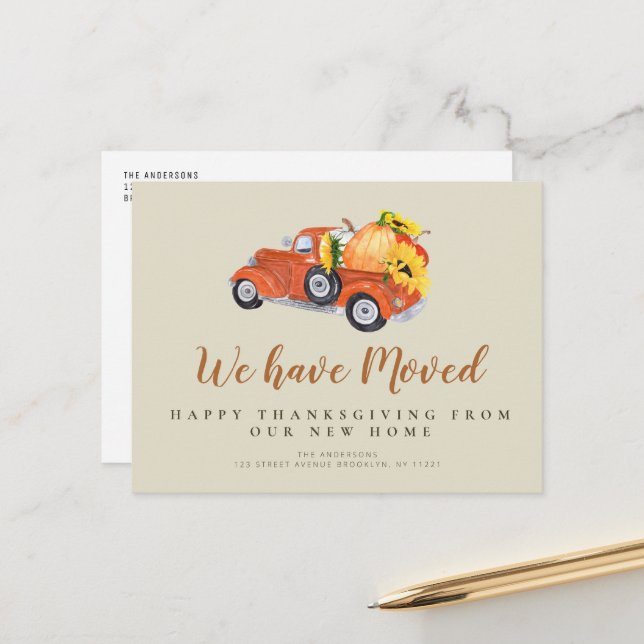 carte postale d'annonce de déménagement de camion  (Devant/Arrière en situation)