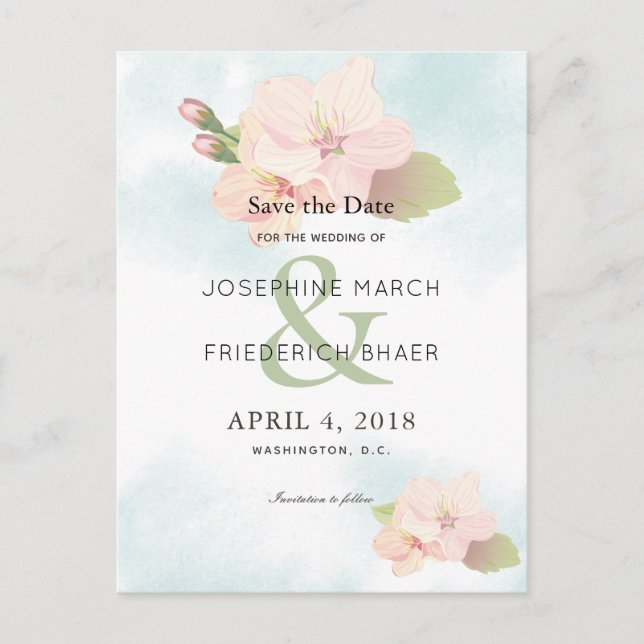 Carte postale d'annonce de mariage à l'aquarelle d (Devant)