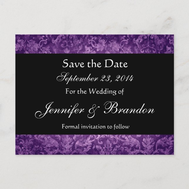 Carte postale d'annonce de mariage à motifs damass (Devant)