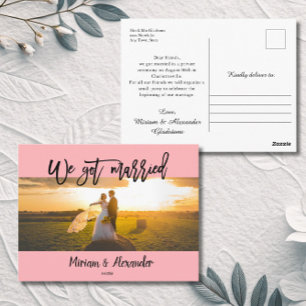 Carte postale d'annonce de mariage rose poudré Nou