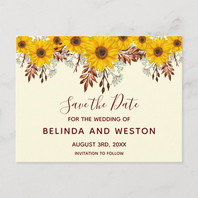 Carte postale d'annonce de mariage thème Tournesol (Devant)
