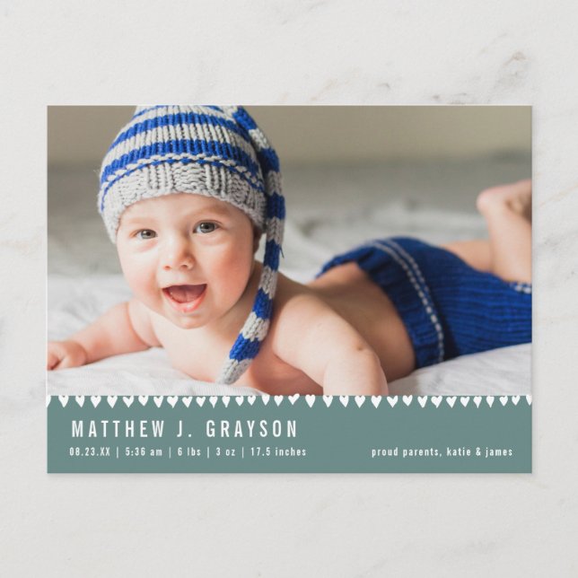 Carte postale d'annonce de naissance de bébé vert (Devant)