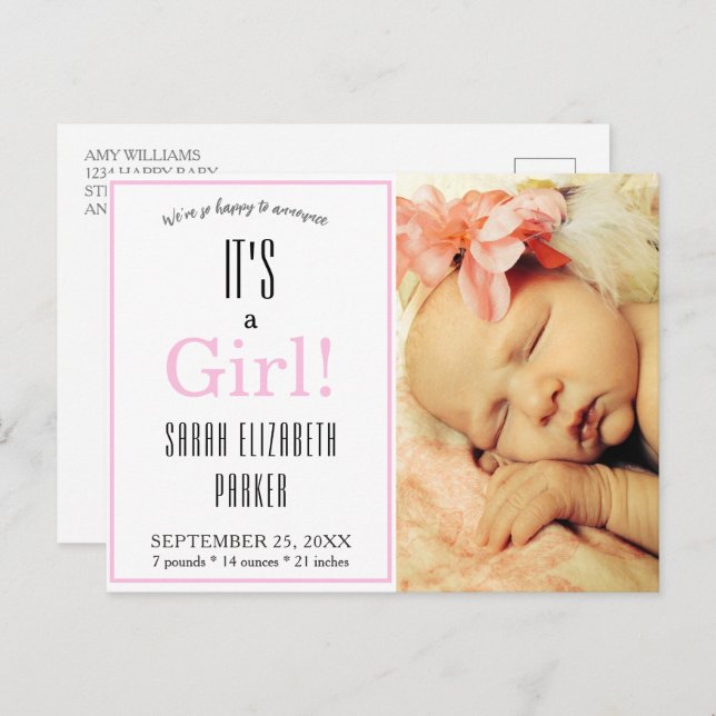 Carte postale d'annonce de naissance de fille phot (Devant / Derrière)
