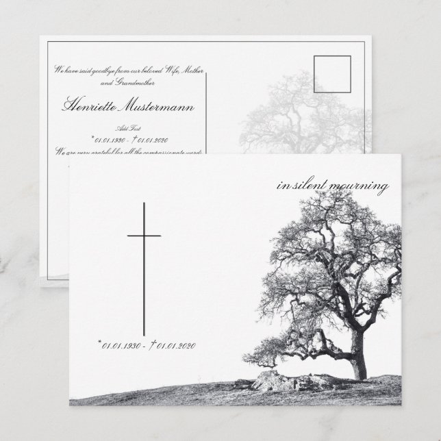 Carte Postale Dans le deuil silencieux - arbre sur pré (Devant / Derrière)