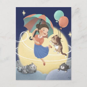 Carte Postale Danse avec les chats la nuit de la Lune