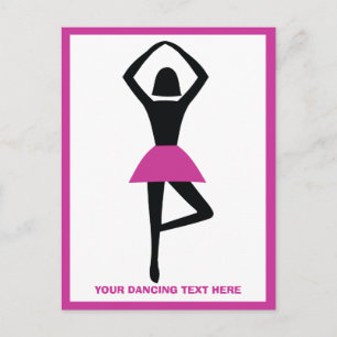 Carte Postale Danse ballerine noir, couleur rose chaud