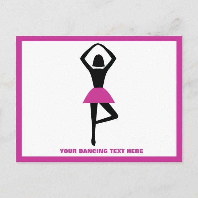 Carte Postale Danse ballerine noir, couleur rose chaud (Devant)