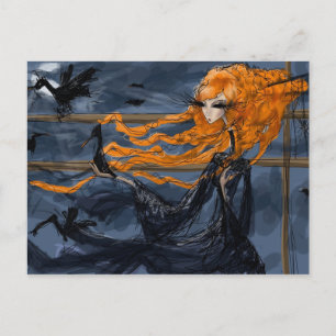 Carte Postale Danse corbeau : Art surréel gothique foncé