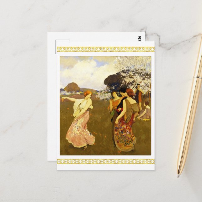 Carte Postale Danse du printemps, Arthur F. Mathews (Devant/Arrière en situation)
