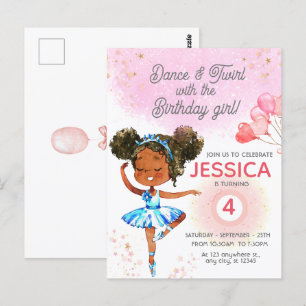 Carte Postale Danse et Twirl Balle rose fille Anniversaire