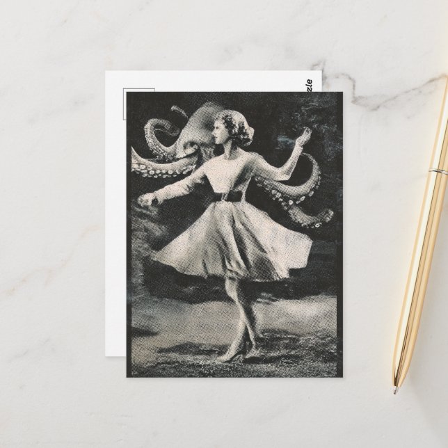 Carte Postale Danse noir et blanc avec la pieuvre (Devant/Arrière en situation)