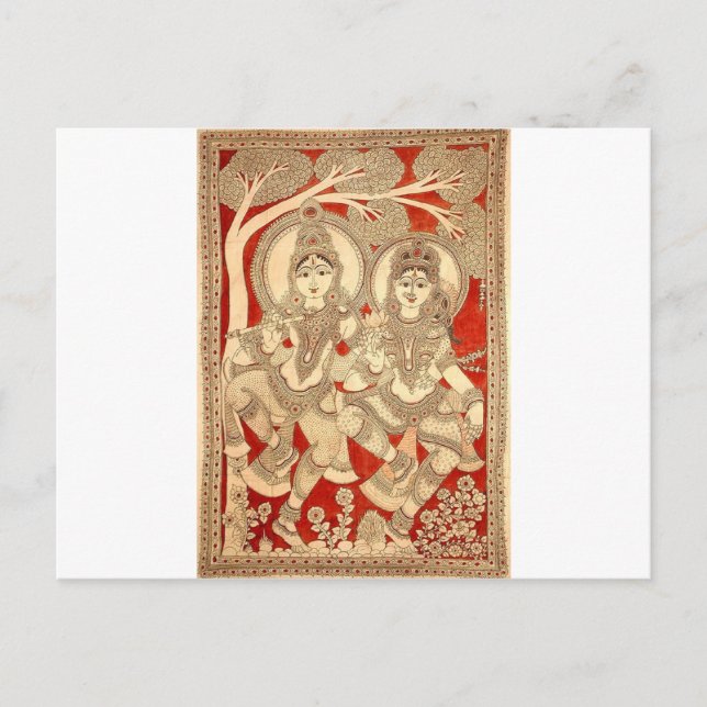 CARTE POSTALE DANSER RADHA KRISHNA KALAMKARI ART DE L'INDE (Devant)
