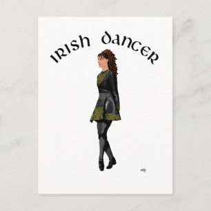 Carte Postale Danseur de pas irlandais - Robe noire, Cheveux bru