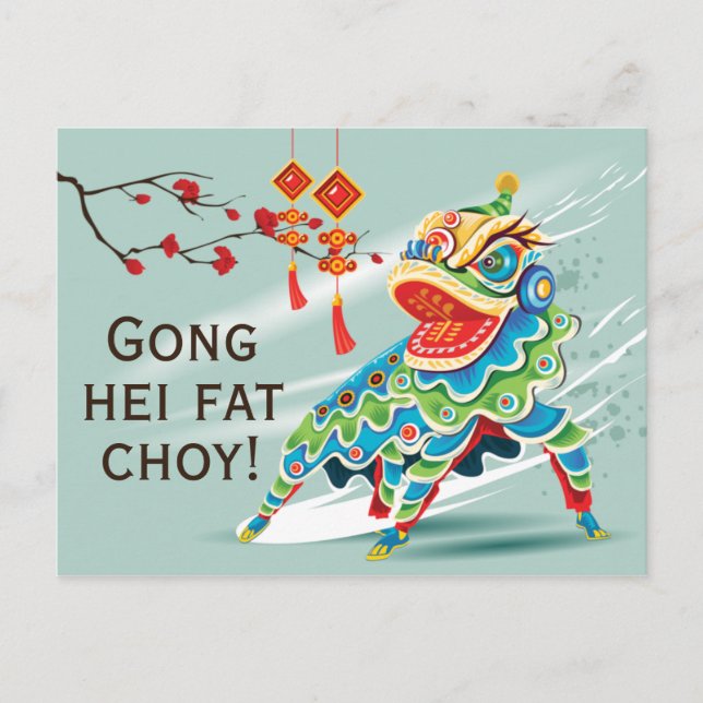 Carte Postale Danseur du lion bleu chinois (Devant)