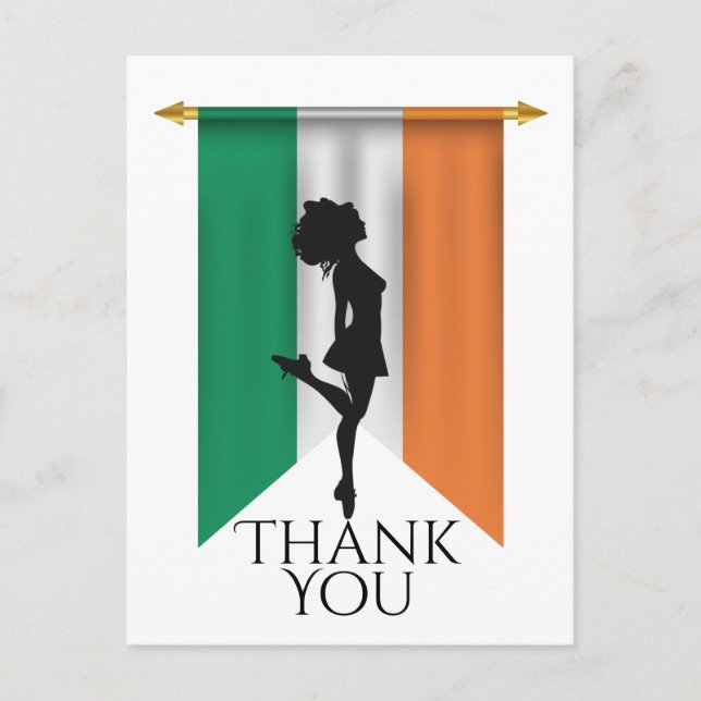 Carte Postale Danseur irlandais et drapeau de l'Irlande Merci (Devant)