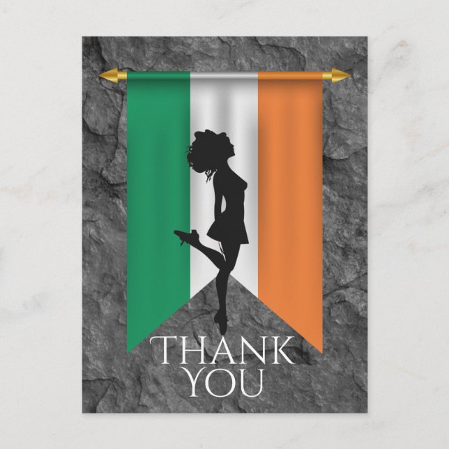 Carte Postale Danseur irlandais et drapeau de l'Irlande Merci (Devant)