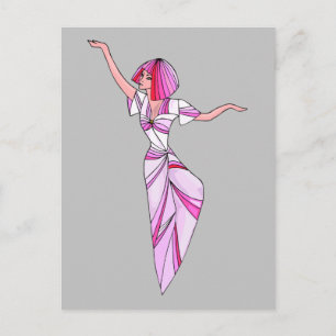 Carte Postale Danseur rose funky fille avec cheveux roses
